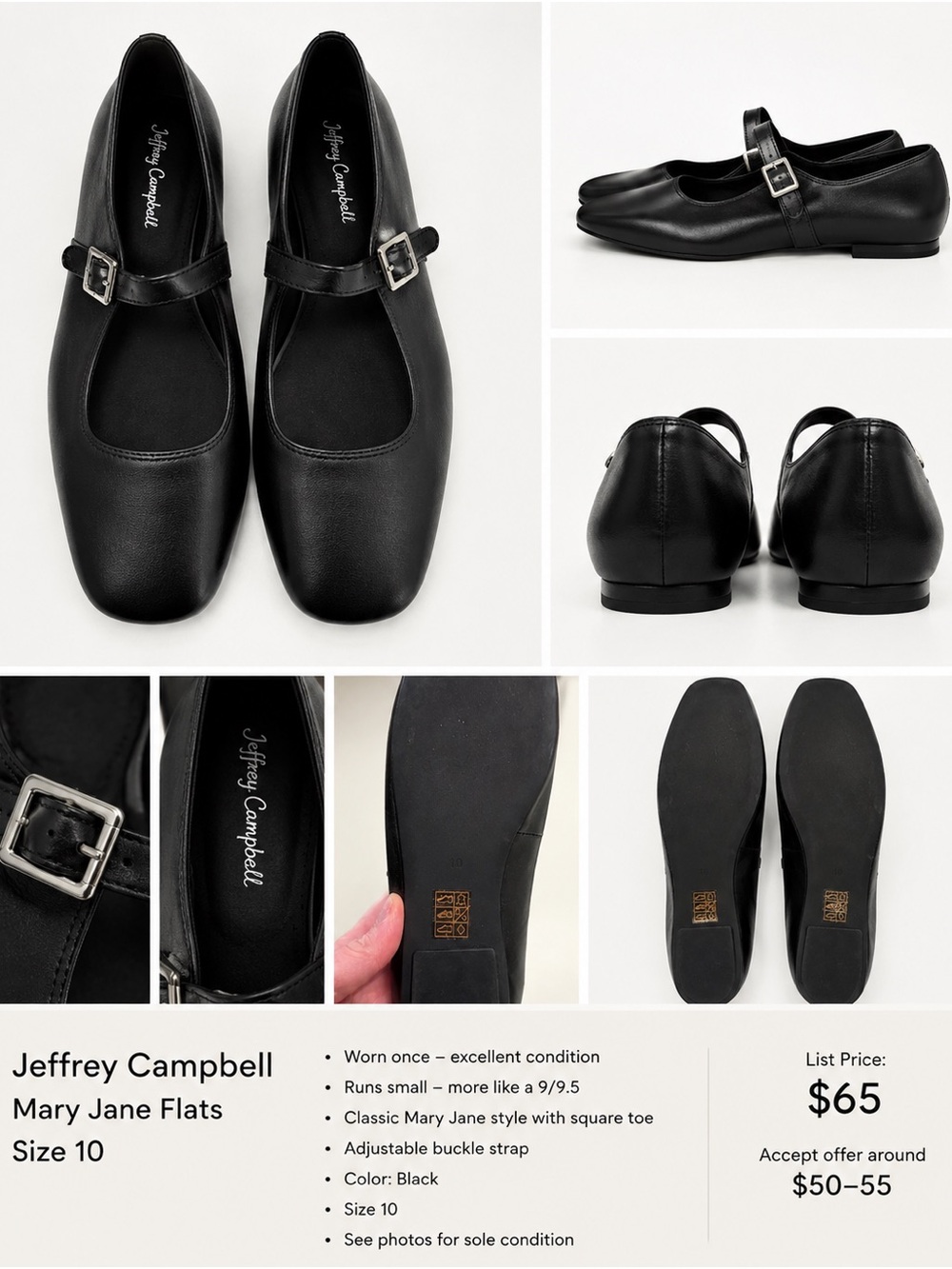 Jeffrey Campbell Black Mary Jane Flats with Buckle Strap